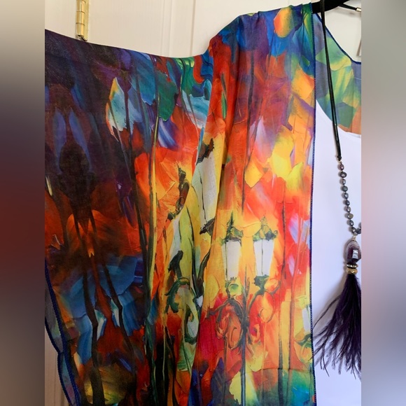 NWT Museum Art Ruana Rhuana Kimono Cover-Up OS “Walking in the Rain” - Picture 6 of 10